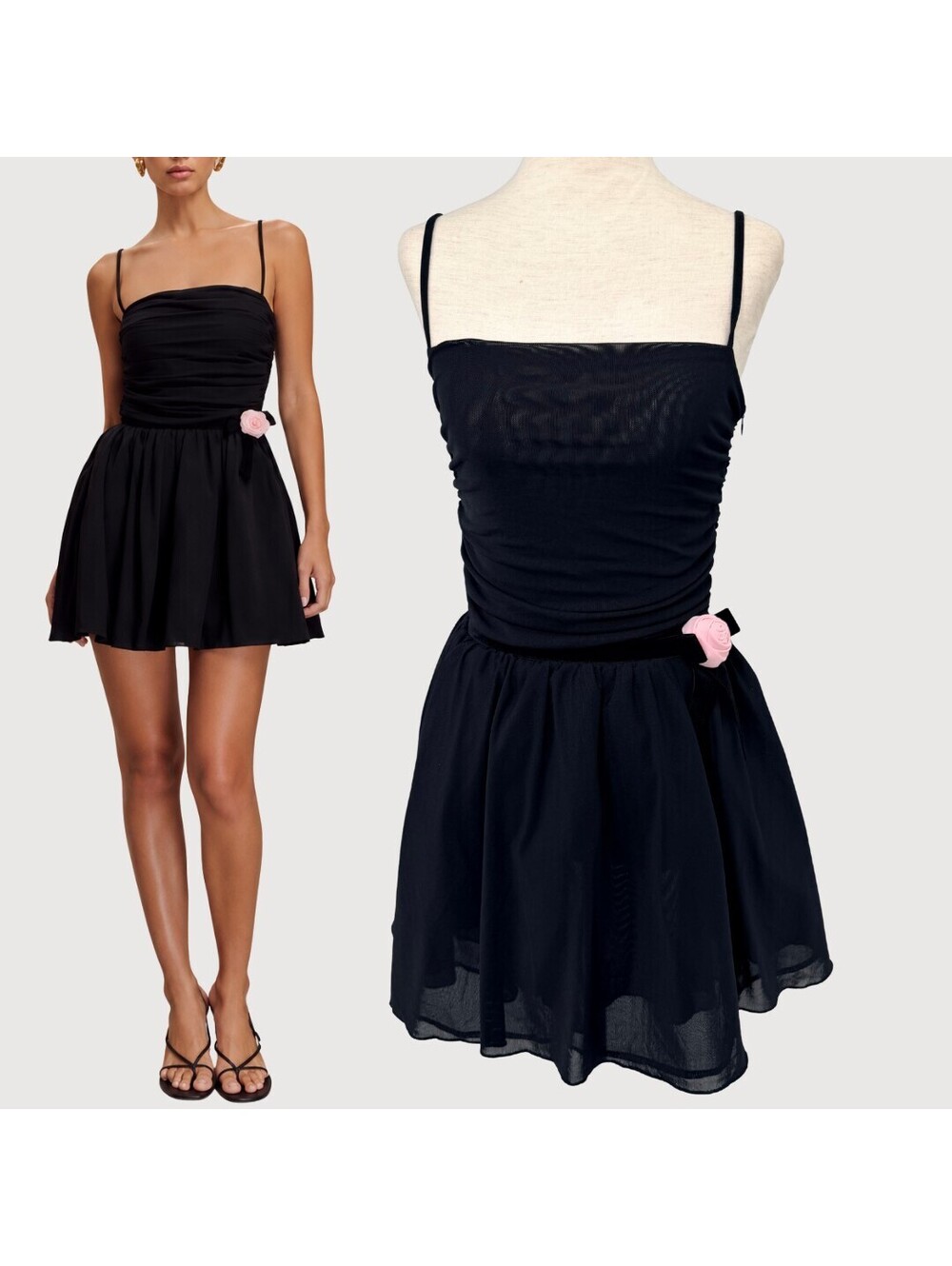 Meshki Mischa Mesh Mini Dress Flower Black NWT M